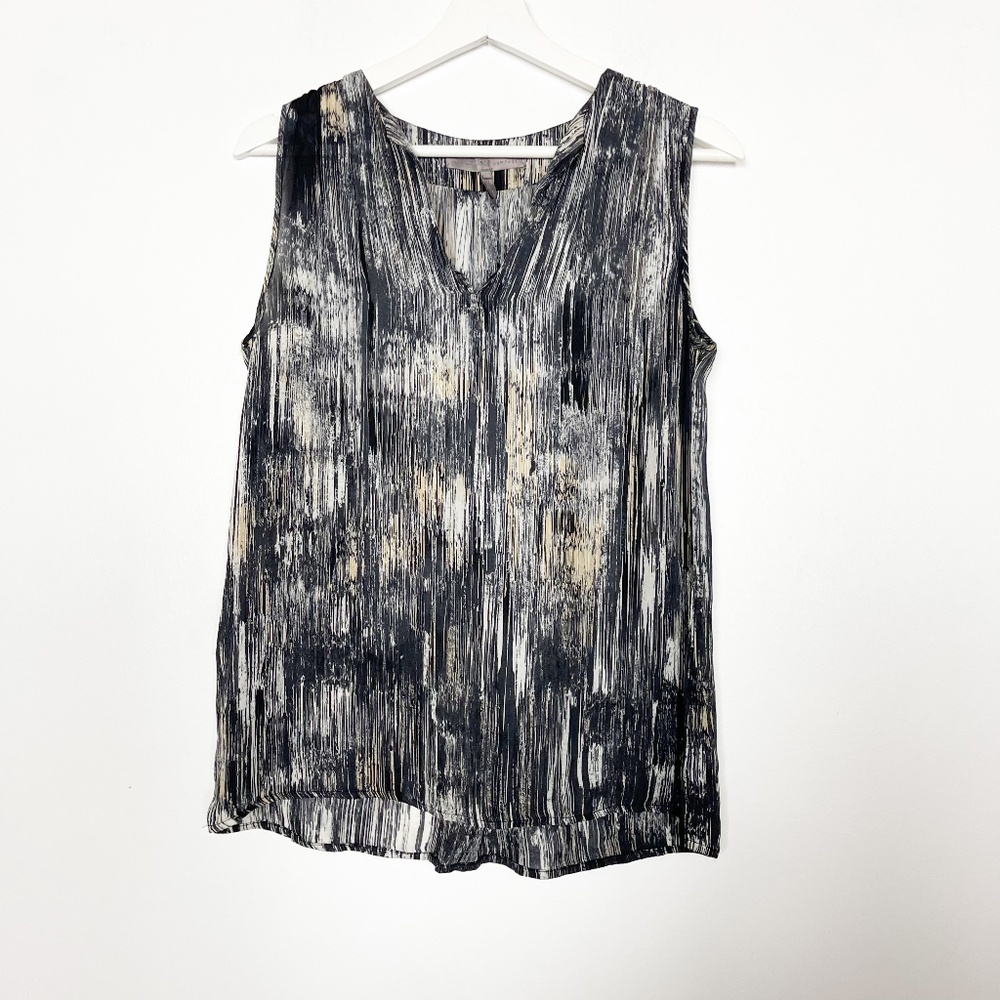 Halston Heritage Women's Top Blouse Size XS Silk Black Beige White Sleeveless